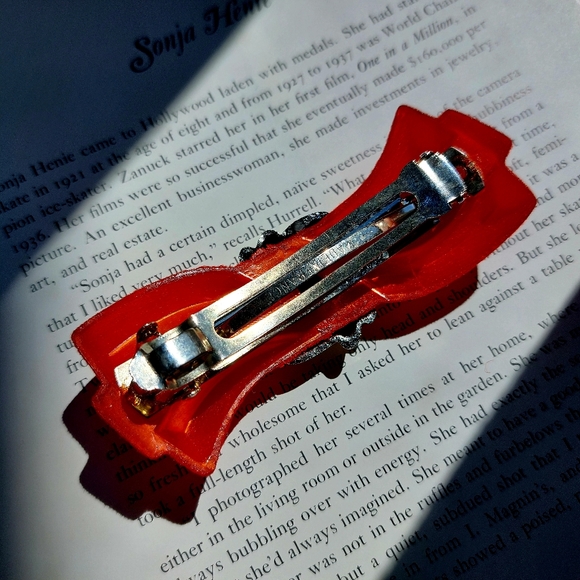 Vintage Barrette Bobby Pin Clip Paris Velvet Red Gold 1990s - Picture 8 of 10